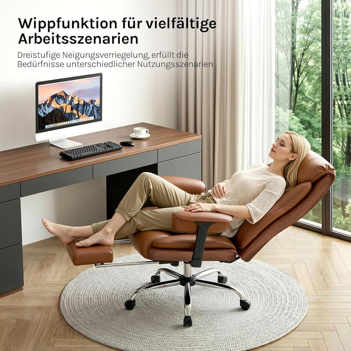 WOLTU Bürostuhl ergonomisch, Chefsessel Doppellagige weiche Rückenlehne, 3-stufige Rückenlehnenverst