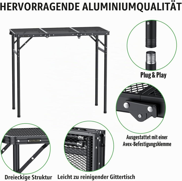 GARLLEN Grilltisch klappbar, 90x40cm &amp; 3 Höhenverstellbar(27/51/75cm), Leicht und Tragbar, Klapptisc