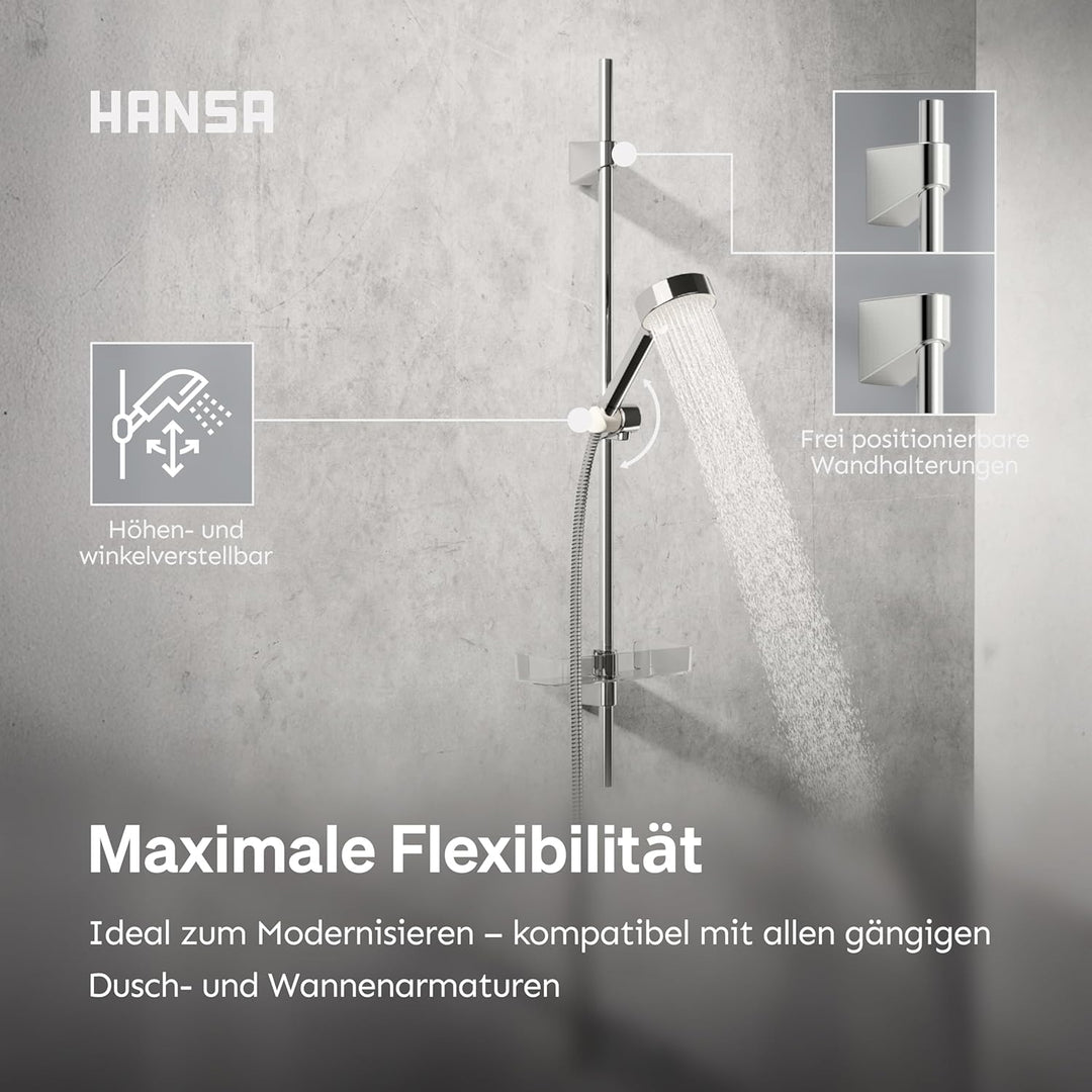 HANSA BASICJET Duschgarnitur | Duschkopf mit Schlauch und Duschstange I Duschbrause mit 3 Strahlarte