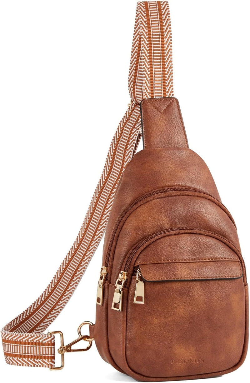 BOSTANTEN Brusttasche Damen Schulterrucksack Sling Bags Klein Umhängetasche Crossbody Bag PU Leder B