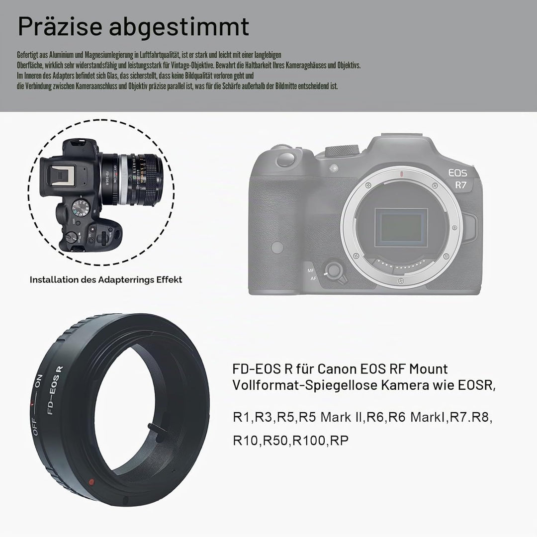 FD-EOS R Objektivadapter Adapterring auf für Canon FD/FL Objektiv Kompatibel für EOS R-Mount Kamera