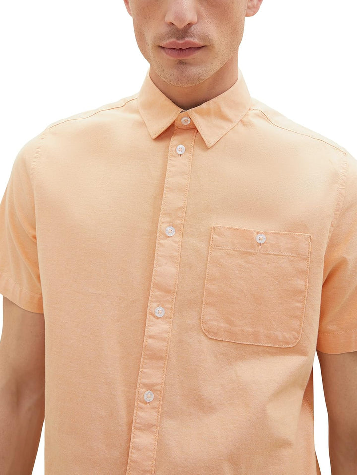 TOM TAILOR Herren Oxford Kurzarm-Hemd mit Stretch L 31200 - Washed Orange Chambray, L 31200 - Washed