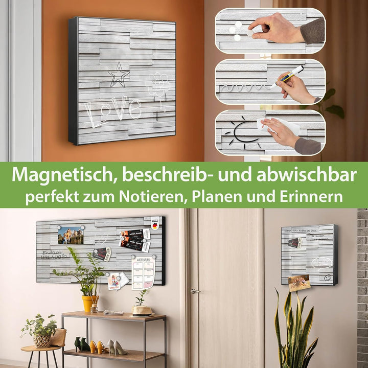 banjado® Grosser Schlüsselkasten Glas/Schlüsselbox 30cm x 30cm mit 50 Haken - Motiv Relief/Schlüssel