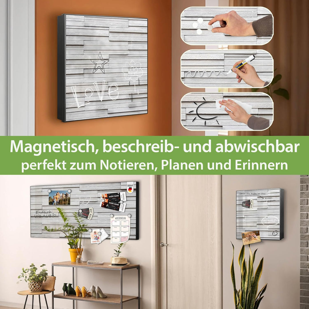 banjado® Grosser Schlüsselkasten Glas/Schlüsselbox 30cm x 30cm mit 50 Haken - Motiv Relief/Schlüssel