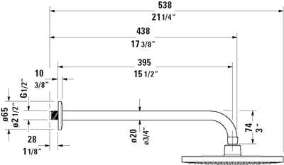 Duravit Universal Kopfbrausenset, Duscharm 410 mm, Duschkopf ((Ø 230 mm), Kopfbrause rund, Armatur i