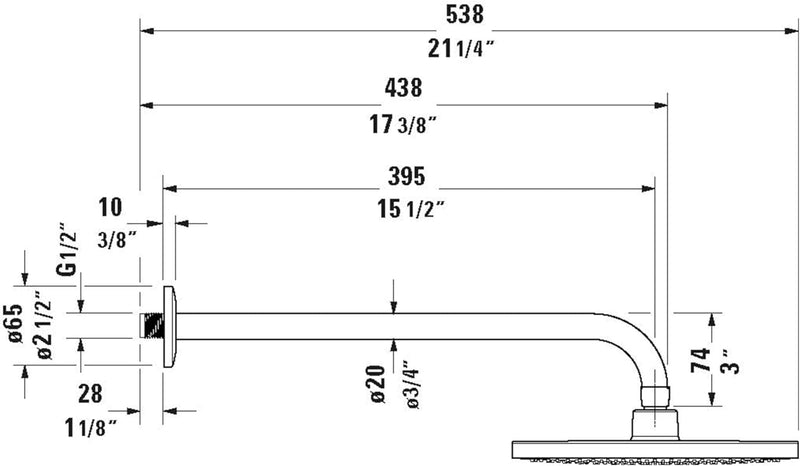 Duravit Universal Kopfbrausenset, Duscharm 410 mm, Duschkopf ((Ø 230 mm), Kopfbrause rund, Armatur i