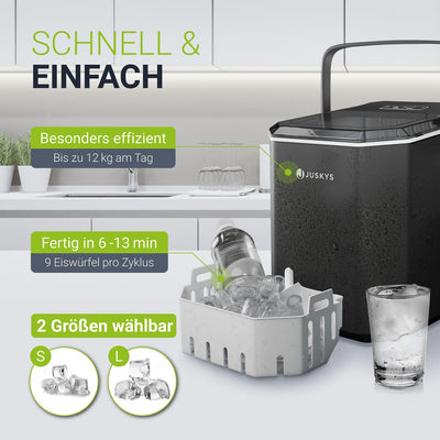 Juskys Eiswürfelmaschine IceOracle - Cocktail Eiswürfel in 6-13 min - Mini Eiswürfelbereiter für 12