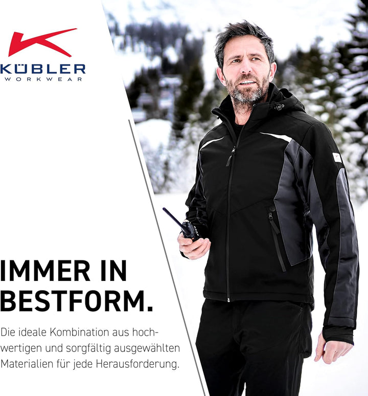 KÜBLER Workwear KÜBLER WEATHER Softshelljacke schwarz, Grösse M, Unisex-Arbeitsjacke aus Mischgewebe