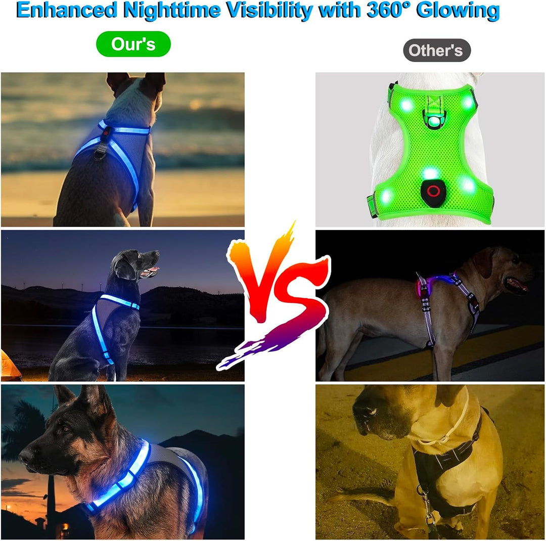 Visinite Led Hundegeschirr mit Licht, Hundegeschirr Leuchtend Aufladbar, 2 Beleuchtungsmodi Leuchtge
