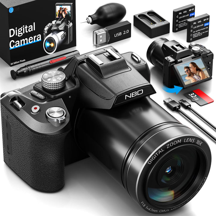 NBD 8K Digitalkamera 64MP mit Autofokus & 16X Zoom, F1.8 Nachtsicht, WiFi – Leichtes 500g Vlogging K