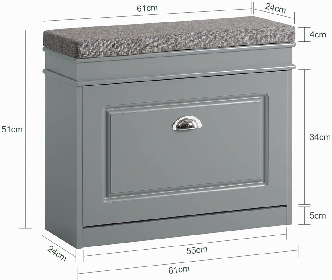 SoBuy Schuhbank mit Sitzkissen und Stauraum Schuhschrank mit Klappe, Schuhregal schmal platzsparende