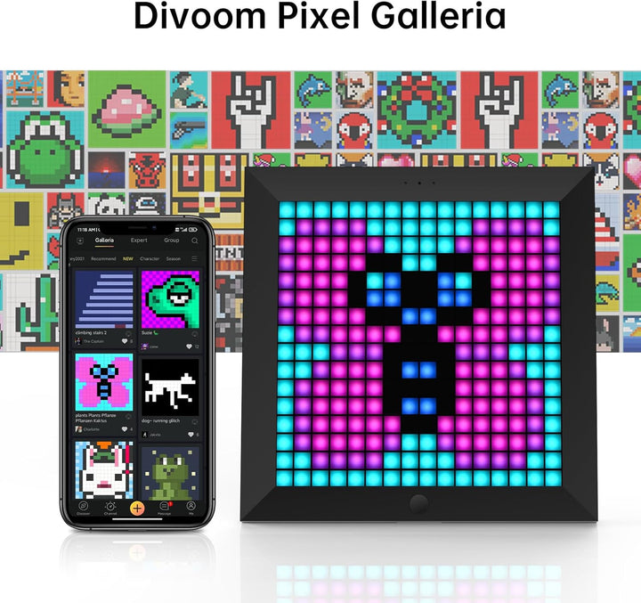 Divoom Pixoo Pixel Art Digitaler Bilderrahmen, Programmierbares 16 * 16 RGB LED Panel, Smart Clock m