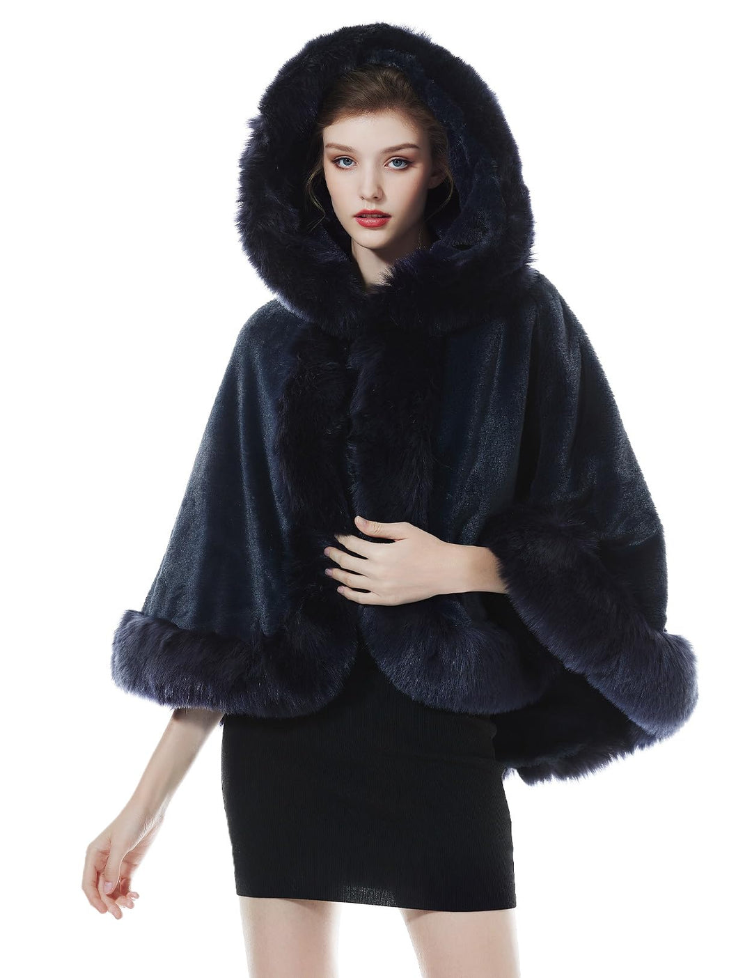 BEAUTELICATE Damen Kunstpelz Braut Umhang mit Kapuze Winter Braut Poncho Cape Kurz Warm Kunstpelz St