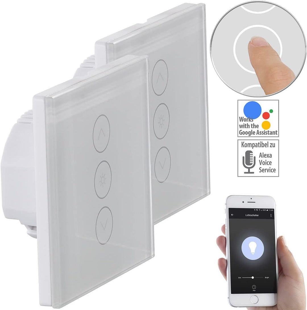 Luminea Home Control Schalter: 2er-Set Touch-Lichtschalter & Dimmer, für Alexa & Google Assistant (L
