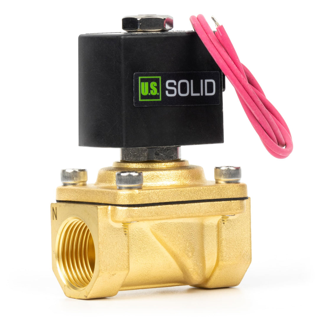 U.S. Solid 3/4" Magnetventil - Messing DC 12V mit Viton-Dichtung, stromlos geschlossen, Bleidraht-Ty