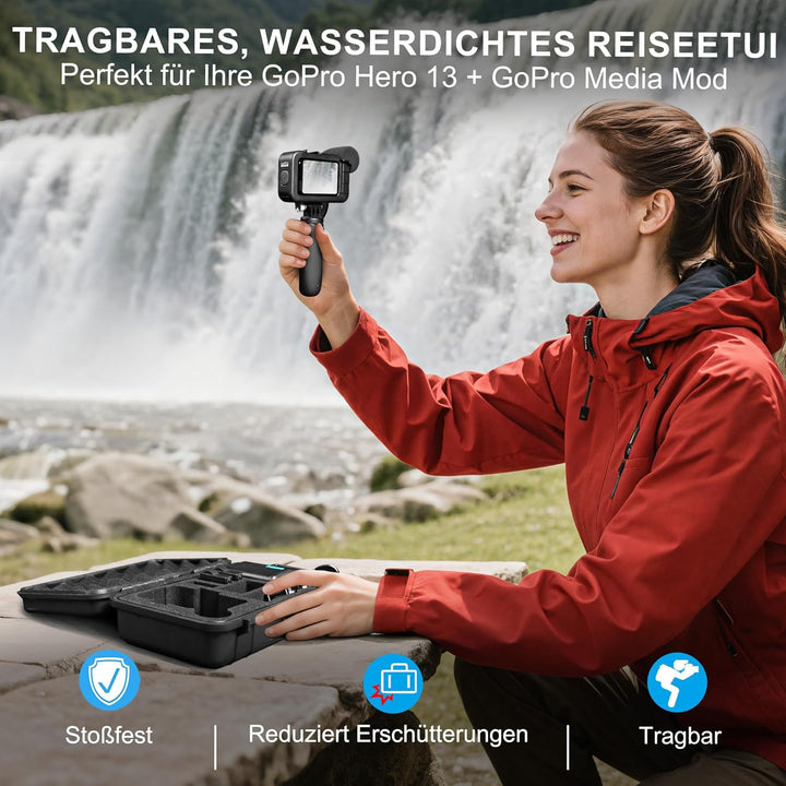 Lekufee Reise wasserdichte Tragekoffer für GoPro Hero 13/12/11/10/9,Hero 4K,Media Mod und anderes Zu