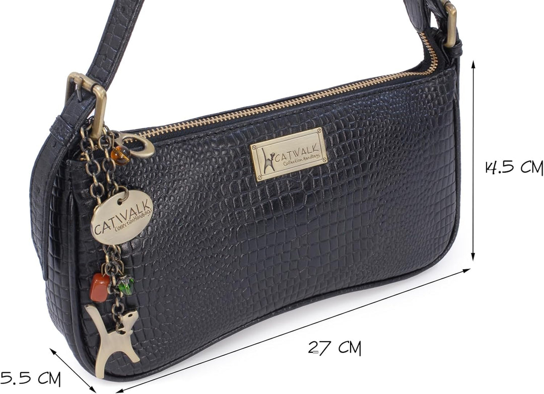 Catwalk Collection Handbags - Klein Damen Schultertaschen - Henkeltaschen - Leder mit krokodilprägun