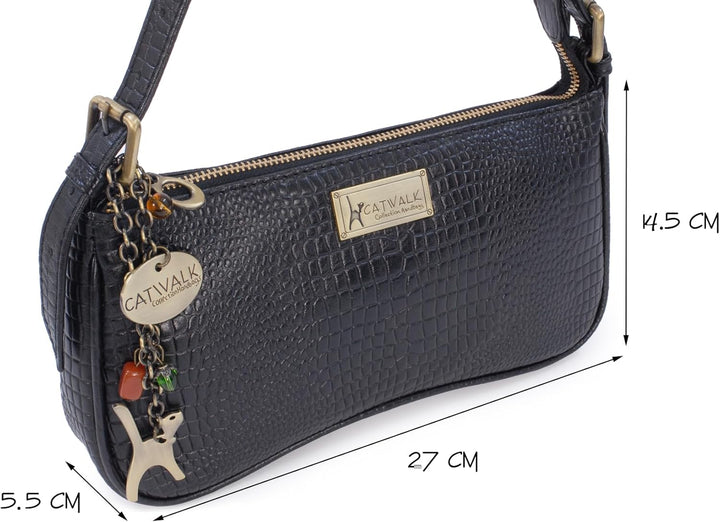Catwalk Collection Handbags - Klein Damen Schultertaschen - Henkeltaschen - Leder mit krokodilprägun