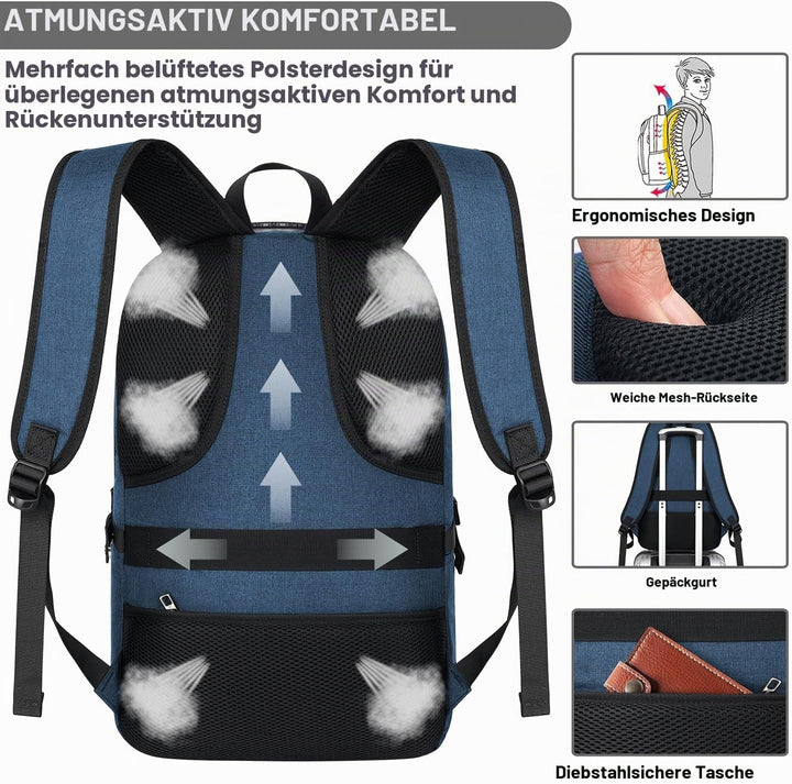 AMBOR Laptop Rucksack Herren mit USB-Ladeanschluss Rucksack Damen Anti-Diebstahl Rucksack für 17,3 Z