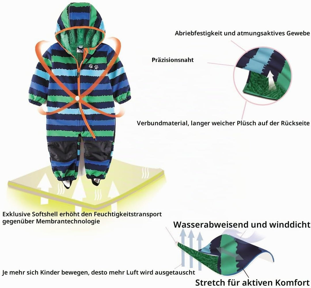 Wasserabweisender Softshellanzug, Schneeanzug mit Fleecefutter für Kleinkind/Jungen und Mädchen, für