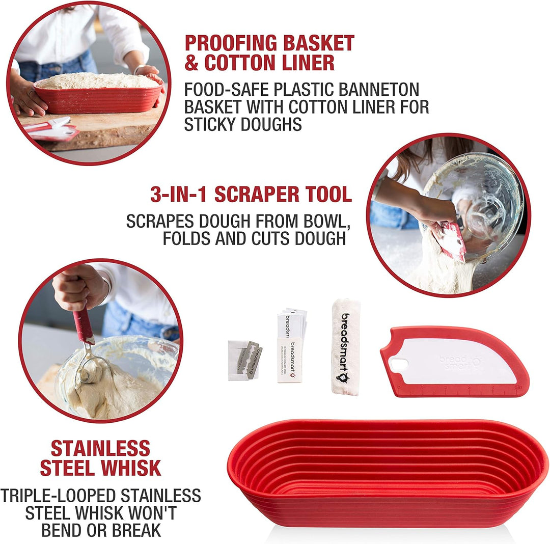 Breadsmart Artisan Bread Making Kit - 5 PC-Backzubehör-Satz - Lame, Schaber, Schneebesen, Baumwollei