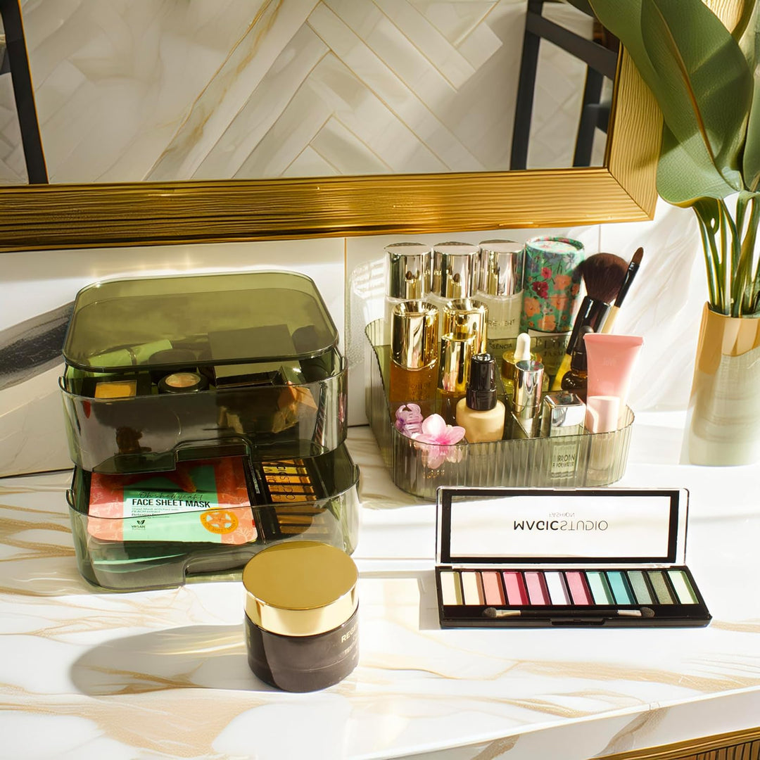 Schminktisch Organizer, Make up Organizer mit Schubladen, Skincare Kosmetik Aufbewarung, Parfüm Make