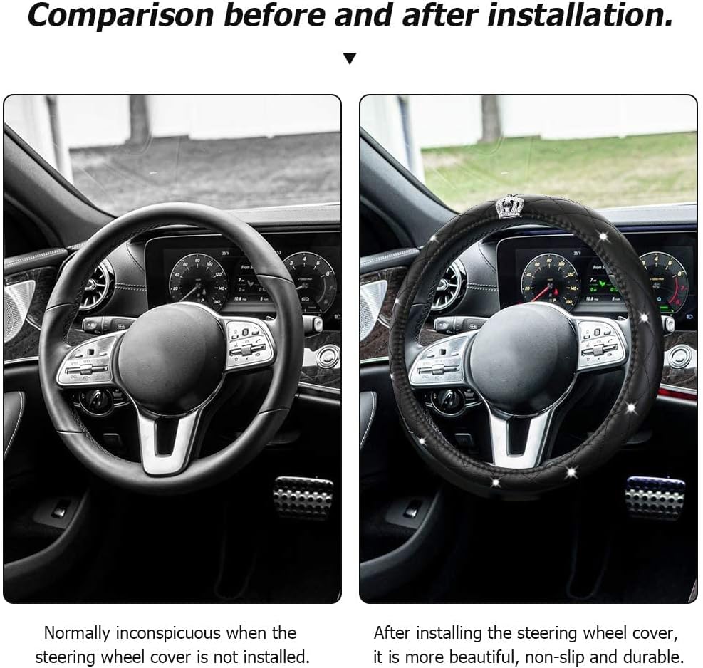 coofig Lenkradbezug Glitzer Universal Lenkradhülle Leder Universal 38cm/15 Inch Strass Lenkrad Bezug