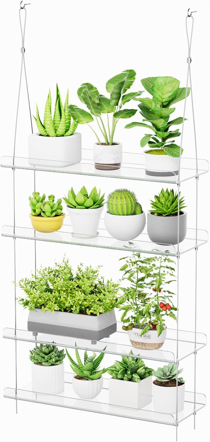Lifewit Wandregal Blumentopf, 4 Stufen Transparent Vertiefung Kunststoff Pflanzenregal Schwimmende f