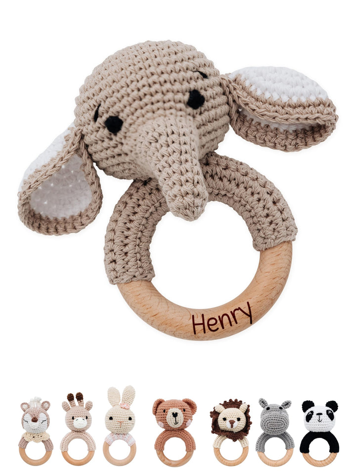 Personalisierter Beissring Baby - Niedlicher Greifling für Baby's ab 0 Monate - Babyrassel mit Name
