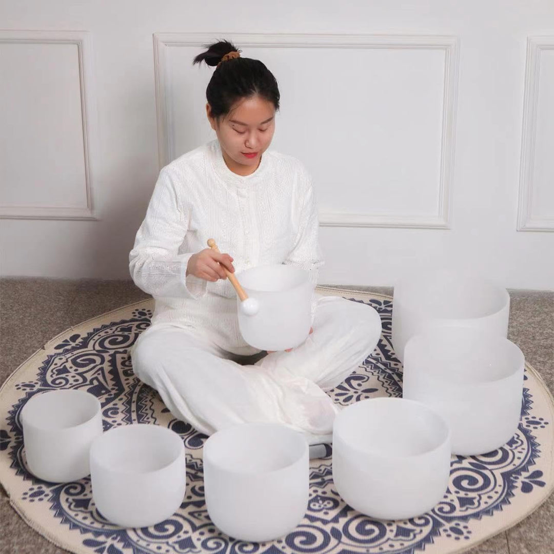 Hye-eun Kristall-Klangschalen-Set 17,8-30,5 cm, 7 Stück, quarz Klangschale für Klangheilung, mit 2 T