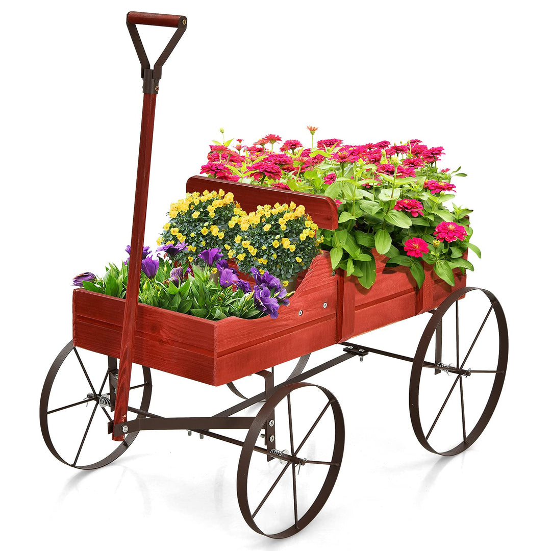 RELAX4LIFE Blumenständer mit 4 Rädern aus Metall, Pflanzwagen aus Massivholz, Holzwagen bis zu 15 kg