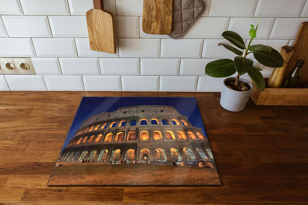 Colosseum in Rom Herdabdeckplatte & Spritzschutz aus Echtglas | Für Herd-Kochfelder | 60x52 cm