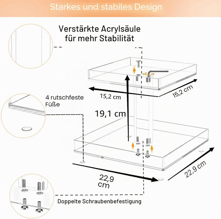 Schwarzes Parfüm-Organizer-Tablett – Acryl 2-stöckig Badezimmer Arbeitsplatte Organizer Vanity Table