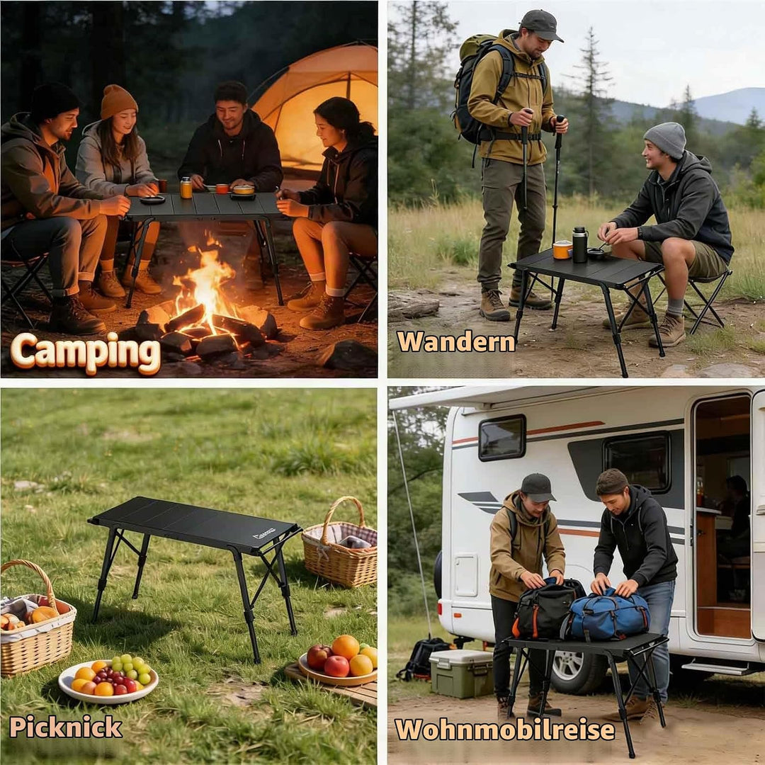 HOMGEN Picknicktisch IGT Campingtisch aus Aluminium Falttisch faltbar Höhenverstellbar 38-55 cm Klap