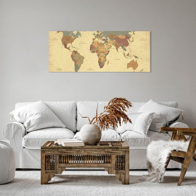 Panorama Bilder auf Leinwand 100x40cm Leinwandbild mit Rahmen Karte Welt Land Gross Wanddeko Bild Sc