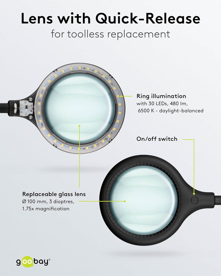 Goobay 65577 LED Lupenleuchte mit Klemme/Lupenlampe aus Plastik / 6 W Leistungsaufnahme, Farbtempera