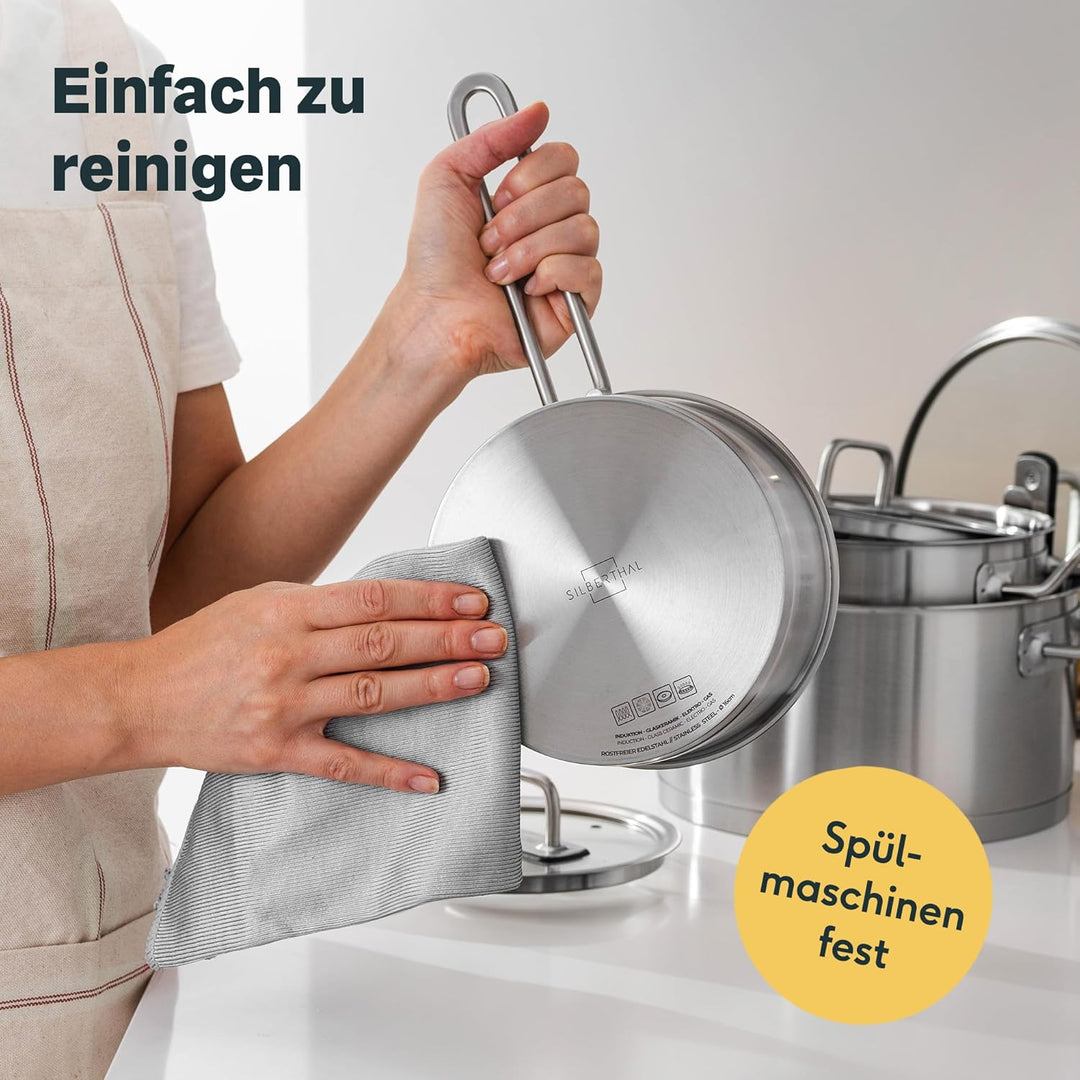 SILBERTHAL Stielkasserolle Induktion 16 cm - Edelstahl Kochtopf mit Stiel klein - 2l - Milchtopf - F