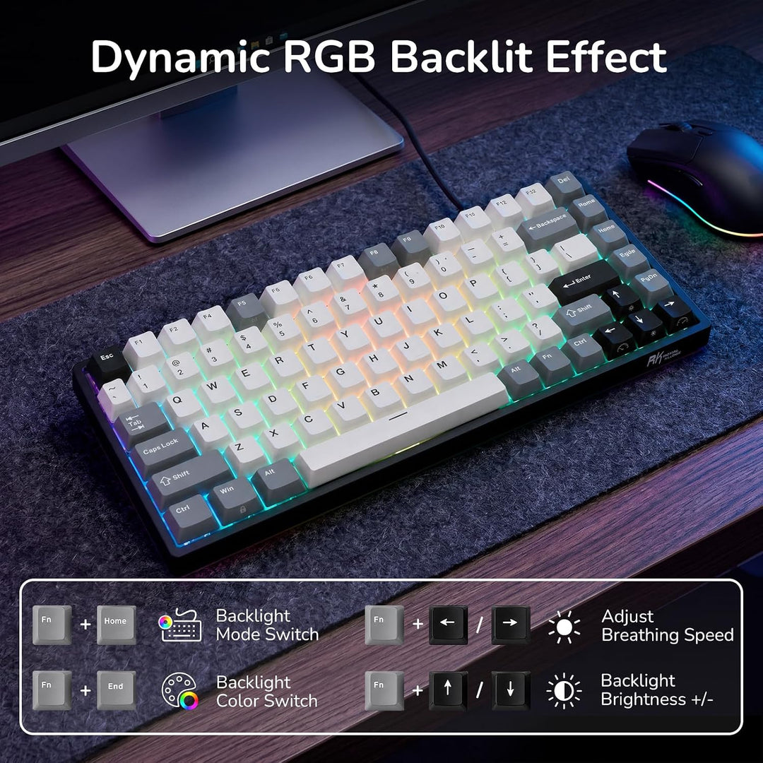 RK ROYAL KLUDGE RK84 Kabelgebundene 75% TKL RGB Hot Swapable Mechanische Gaming-Tastatur,US QWERTY L