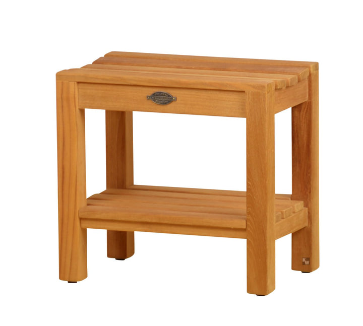 Duschhocker Holz mit Ablage Duschbank Premium Badhocker Badsitz Massivholz und Anti-Rutsch-Füsse
