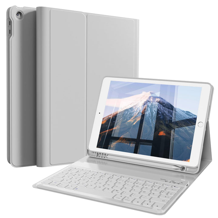 Tastatur Hülle für iPad 10.2 Zoll (9/8/ 7 Generation - 2021/2020/2019), Schutzhülle mit TPU Rückscha