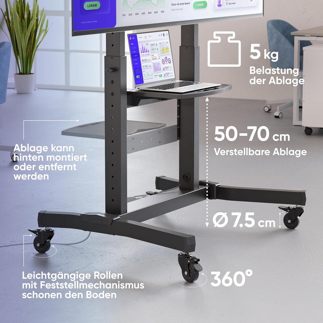 ONKRON TV Ständer rollbar für 50-100 Zoll TV bis zu 120 kg - TV Ständer höhenverstellbar & neigbar m