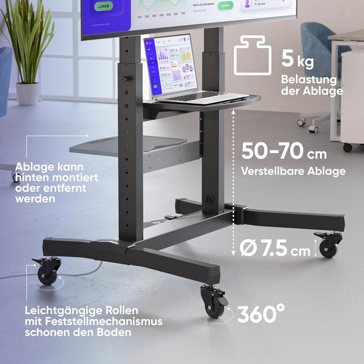 ONKRON TV Ständer rollbar für 50-100 Zoll TV bis zu 120 kg - TV Ständer höhenverstellbar & neigbar m