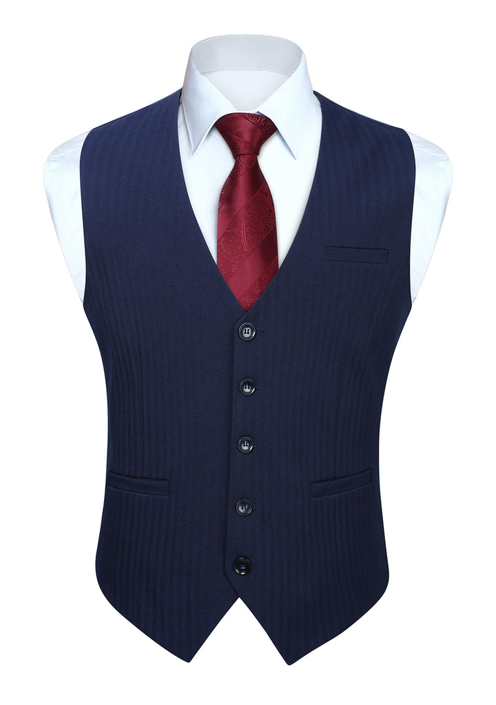 HISDERN Herren Anzugweste Formale Hochzeit Klassische Retro Baumwolle V-Ausschnitt Einfarbige Elegan