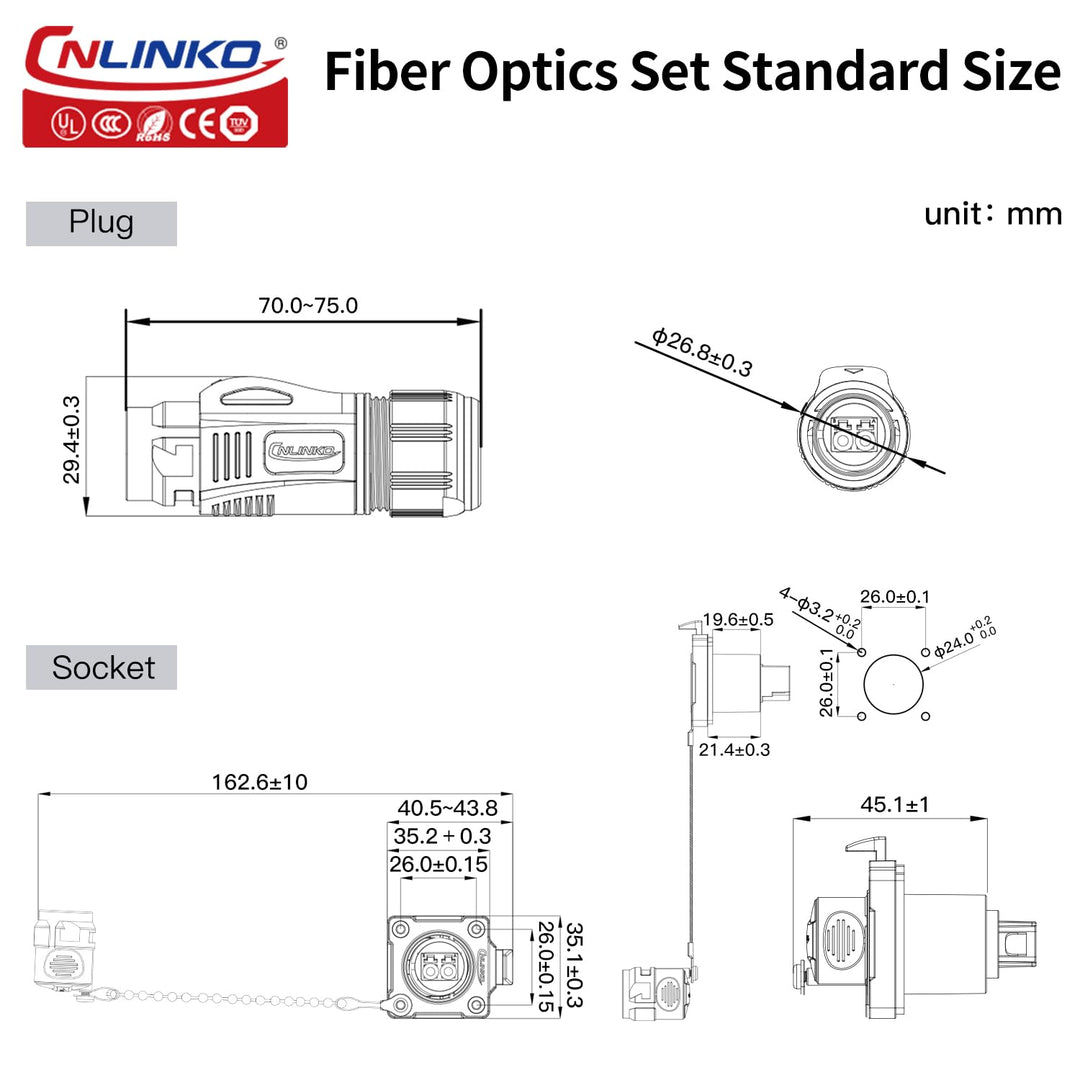 CNLINKO BD-24 Glasfaser wasserdichter stecker, LC Single Mode Dual Core, Panel Mount Receptacle Buch