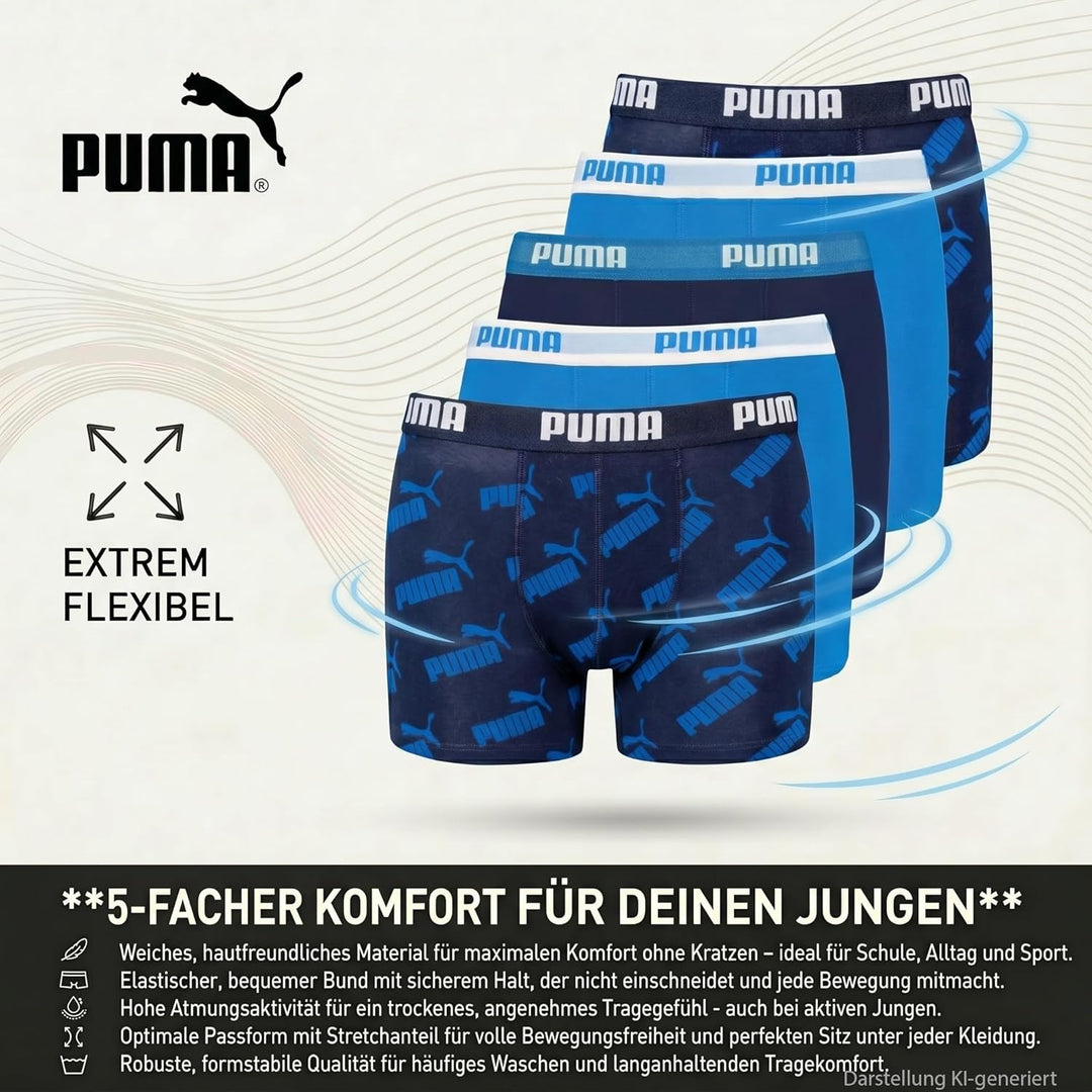 PUMA Children Unisex Boxer Unterwäsche (5er Pack), Blau