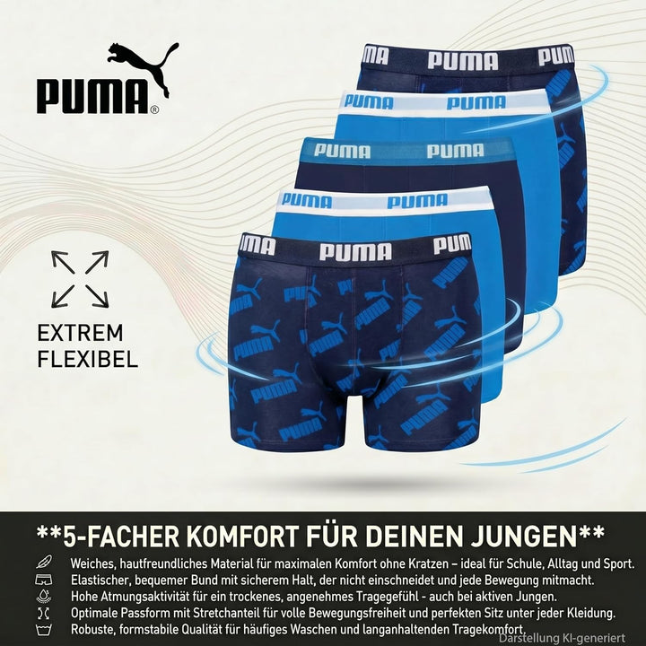 PUMA Children Unisex Boxer Unterwäsche (5er Pack), Blau
