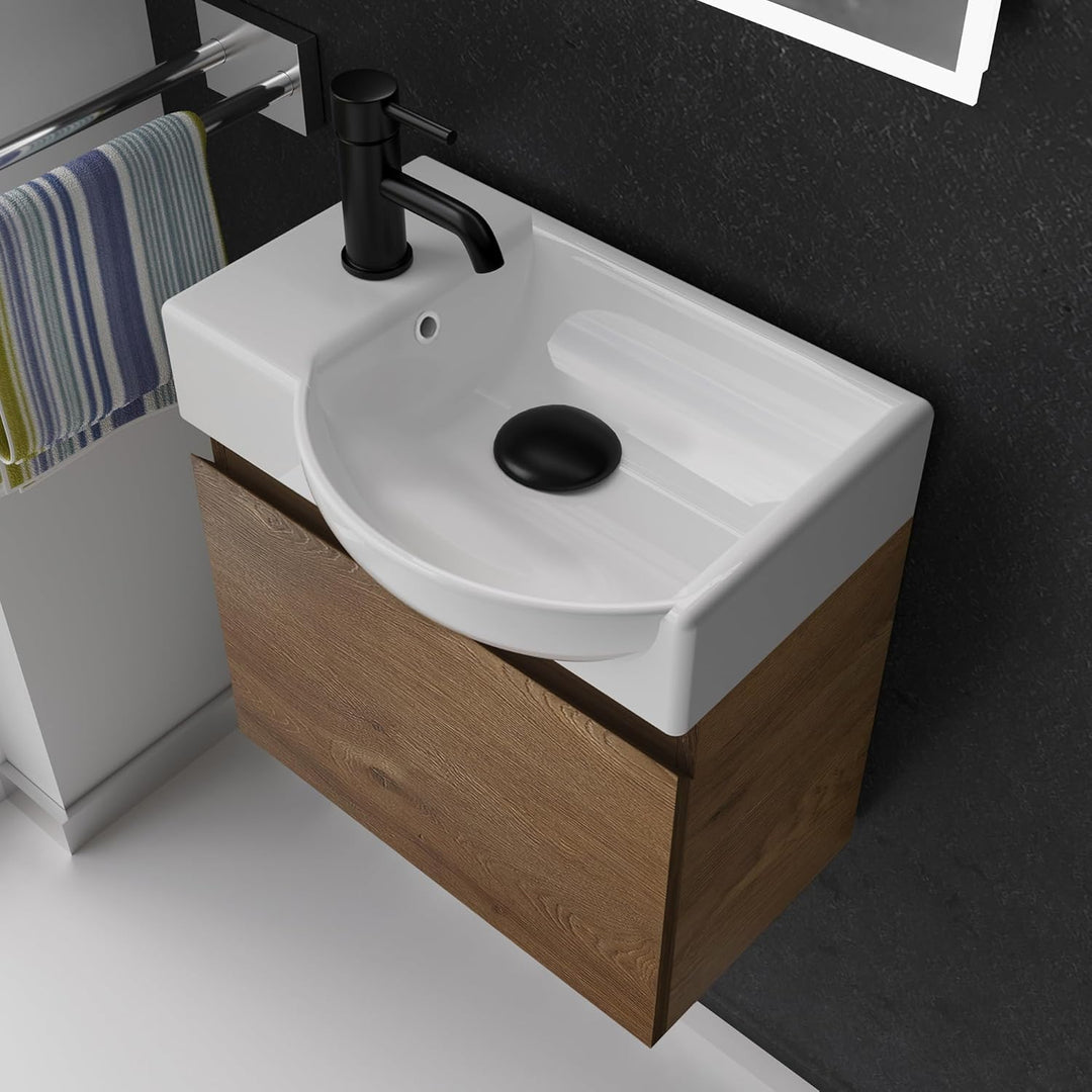 Alpenberger Waschtisch mit Unterschrank | Gäste WC Waschbecken Klein 45 cm Breit | Keramik Aufsatzwa