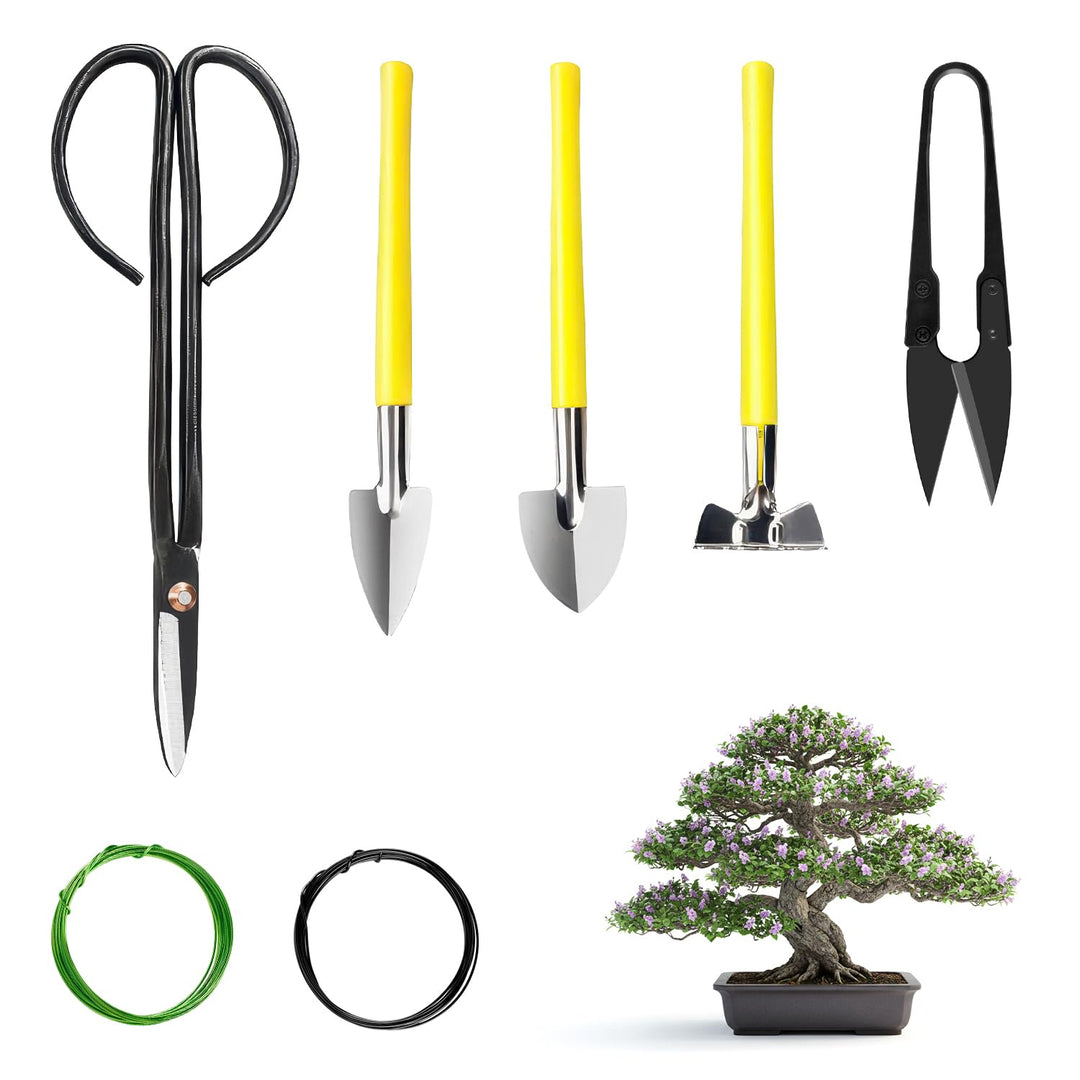 MOSFiATA Bonsai Werkzeug Set Pflegeset 7-teilig Mini Gartenwerkzeug für Bonsai Baum und Zimmerpflanz
