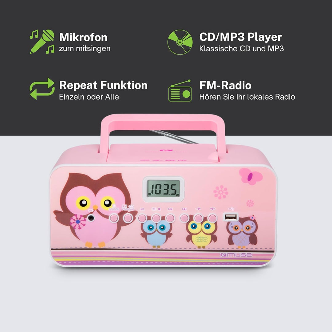 CD-Radio für Kinder mit Mikrofon und Sing-A-Long Karaoke Funktion (CD / MP3, USB, AUX-In, LCD-Displa