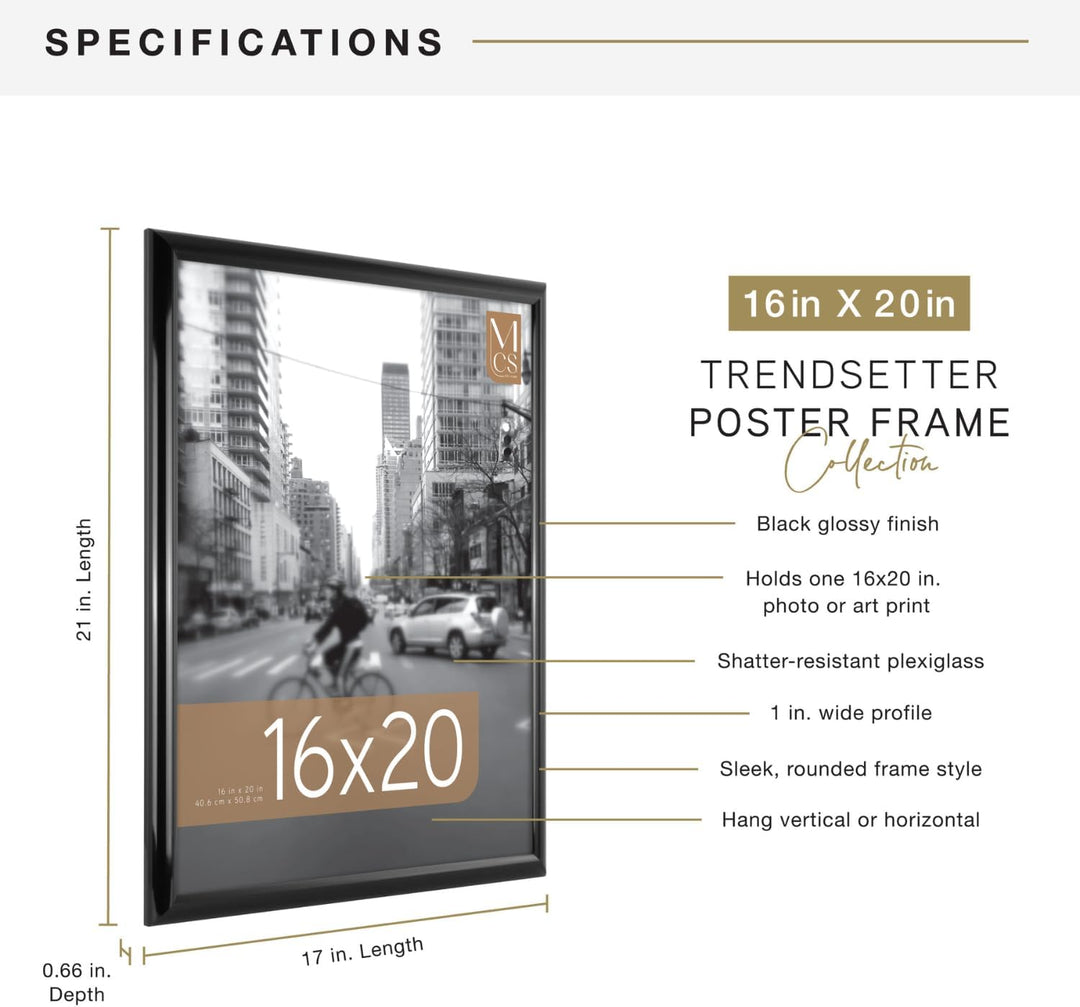 MCS Trendsetter Posterrahmen, 40,6 x 50,8 cm, Schwarz, 40,6 x 50,8 cm 16 x 20 in, 16 x 20 in